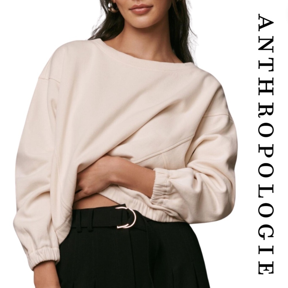 Anthropologie by Anthropologie Boxy Cropped Pullover - Cream - XS